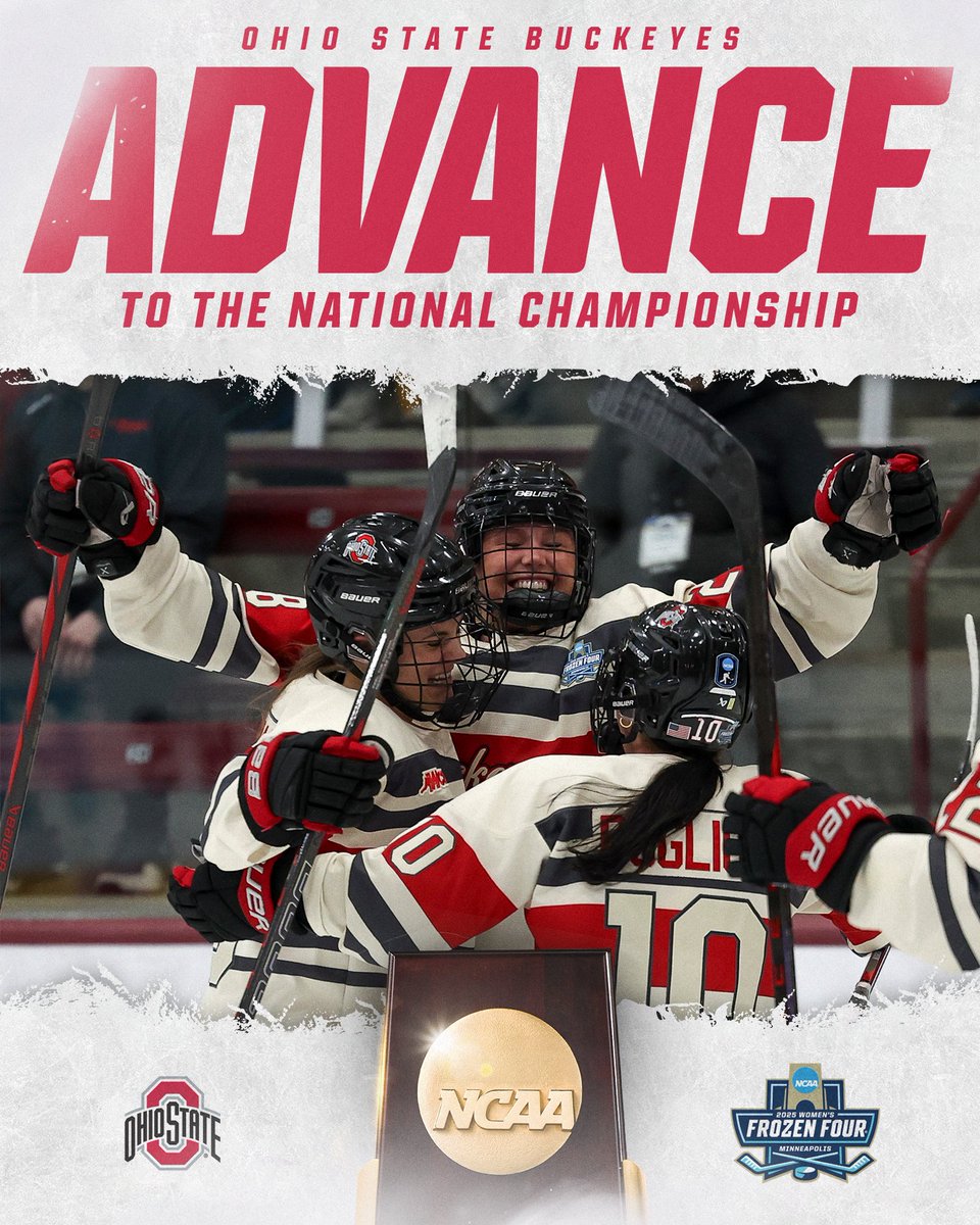 NCAAIceHockey's tweet photo. THE BUCKEYES ARE DANCING ON! π
@OhioStateWHKY defeats Cornell, 4-2, to advance to the #WFrozenFour National Championship Game on Sunday. https://t.co/3sTG57Al3R