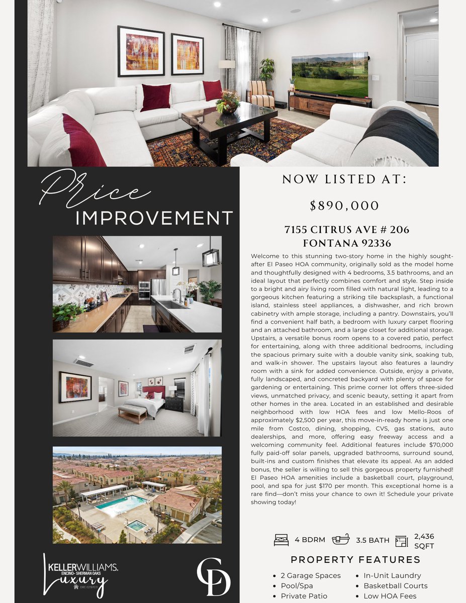 cyreneproperti's tweet photo. 🚨 Price Reduction Alert! 🚨 Newly Modeled Home in Fontana!!!
This stunning 4 bed | 3.5 bath | 2,436 sqft home is now $890,000! ✨ 
Don’t miss your chance to own this beautiful property at an even better value. Schedule a showing today! ��🏡 
#PriceDrop #DreamHome #RealEstate https://t.co/wDii7o1BJp