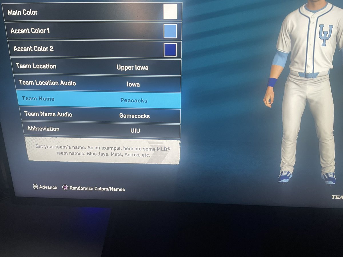 Dear <a href="/MLBTheShow/">MLB The Show</a> 

Me again. I can’t have the Peacocks…a NCAA D2 school that I played at but if I was a “Gamecock” I’d be good and wouldn’t be tossed for inappropriate language?