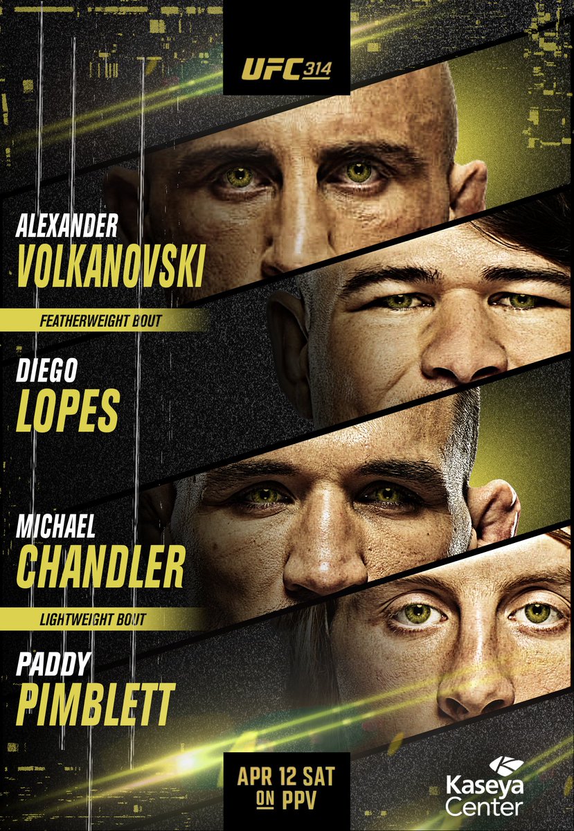 soho (@draculewss) on Twitter photo #UFC314 Poster by me!
Inspired by Otabek Zulimov on Behance.
<a href="/alexvolkanovski/">Alex Volkanovski</a> vs <a href="/Diegolopesmma/">Diego Lopes 🇧🇷🇲🇽</a>
<a href="/MikeChandlerMMA/">Michael Chandler</a> vs <a href="/PaddyTheBaddy/">Paddy Pimblett</a> #UFC314 Poster by me!
Inspired by Otabek Zulimov on Behance.
<a href="/alexvolkanovski/">Alex Volkanovski</a> vs <a href="/Diegolopesmma/">Diego Lopes 🇧🇷🇲🇽</a>
<a href="/MikeChandlerMMA/">Michael Chandler</a> vs <a href="/PaddyTheBaddy/">Paddy Pimblett</a>