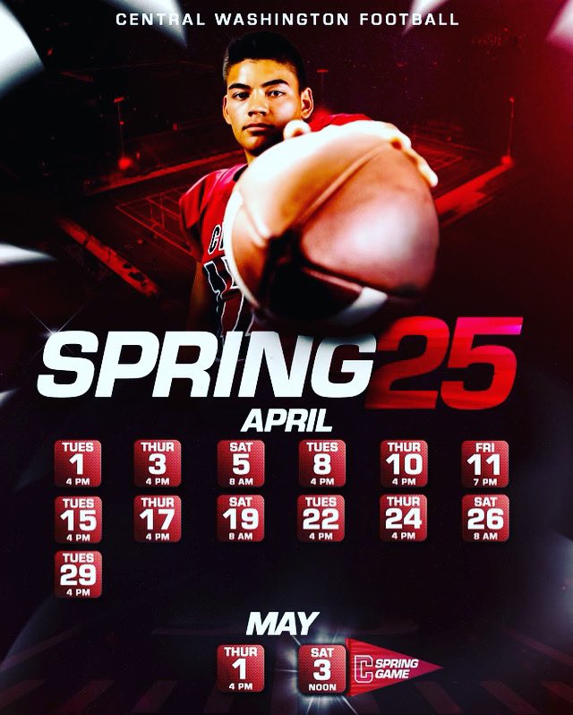CWU Spring Ball May 3rd!😼🏈 

Get excited Wildcats the boy are back &amp; so is spring ball! Upcoming in April is our practice times for public spectators!! We are excited to see you all there!