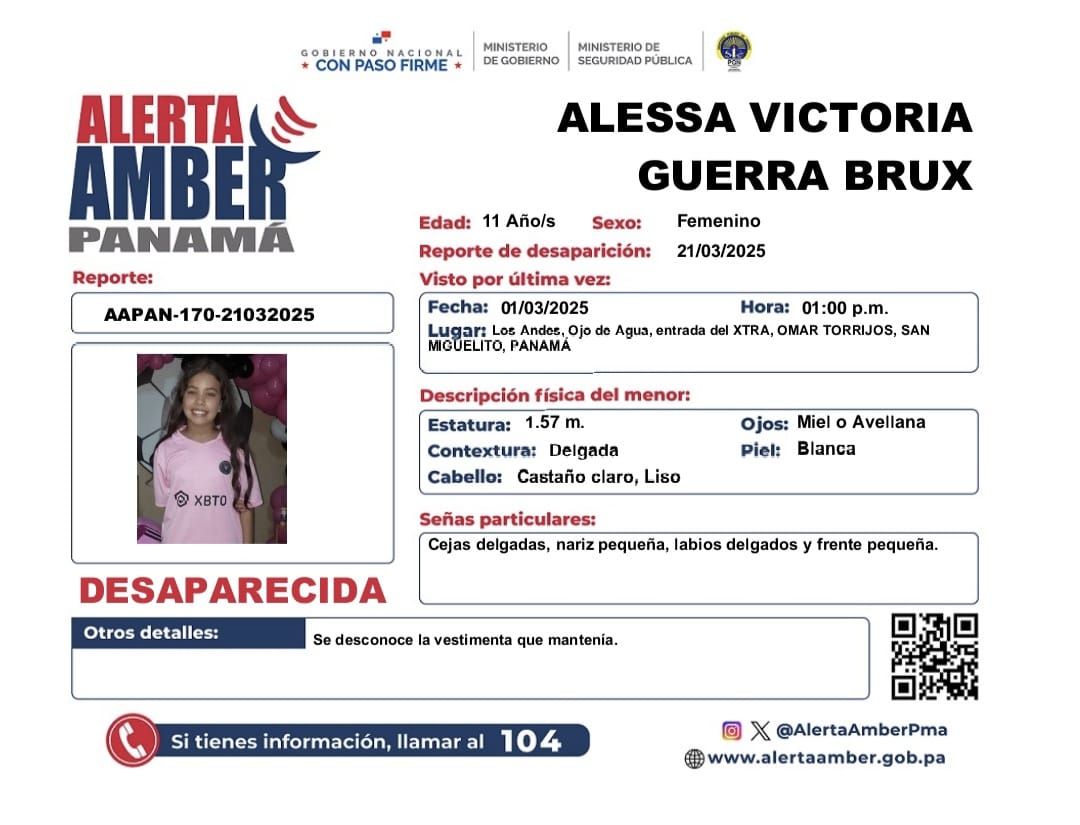 #AlertaAmber 11 años, vista por última vez el 1 de marzo #SanMiguelito