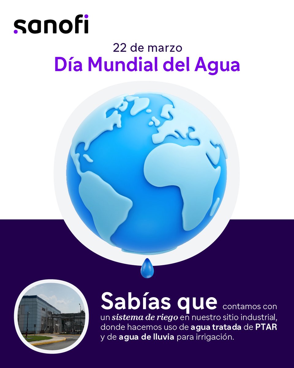 💧🌎 En el #DíaMundialDelAgua, nos comprometemos a seguir tomando acciones responsables para su conservación, como sistemas de riego sostenible en nuestras plantas. 🌱♻️​

#SanofiMéxico #SanofiEnAcción #SomosBienestar  #ImpactoSocial #PodemosHacerMás