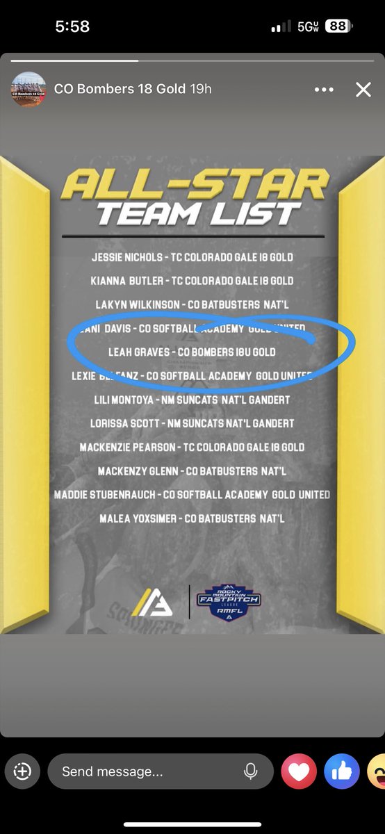 Honored to be selected to the Alliance Fast Pitch All Star Team-RMFL