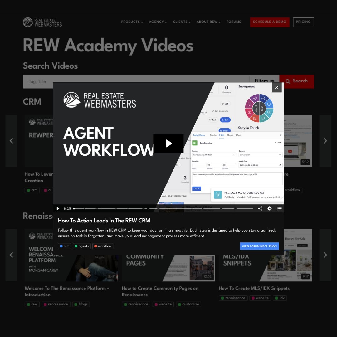 webmastersre's tweet image. Our latest video on Agent Workflow is now on REW Academy! Watch now to discover how you can maximize the potential of REW CRM.

realestatewebmasters.com/academy/videos/ 

Explore the new REW Academy and find all the video tutorials that you need!

#REWAcademy #REWCRM #AgentWorkflow  #realestate