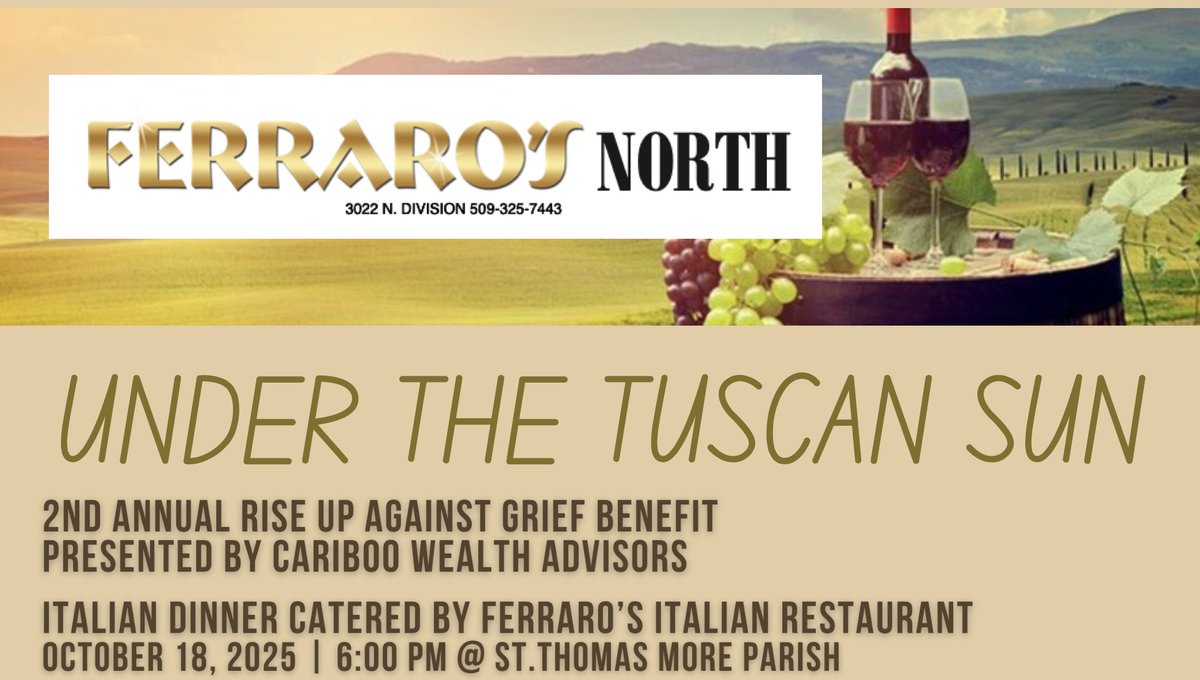 We wanted to give a big shoutout to Ferraro's for catering our 2nd annual benefit dinner. They're graciously providing us with an Italian Dinner that you won't want to miss!

For more information on event to Rise Up Against Grief please visit us at risenorthwest.org/under-the-tusc…
