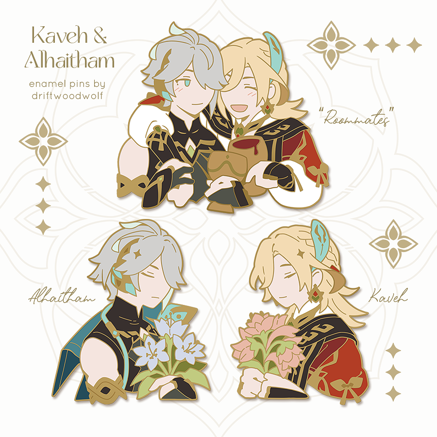 ✦ PRE0RDER + GIVEAWAY ✦

My new pins are available to PO!

🏛️ Follow + RT to enter
🌱 Win 2 pins of your choice
💖 More info + l*nk below

#kaveh #alhaitham #haikaveh #kavetham