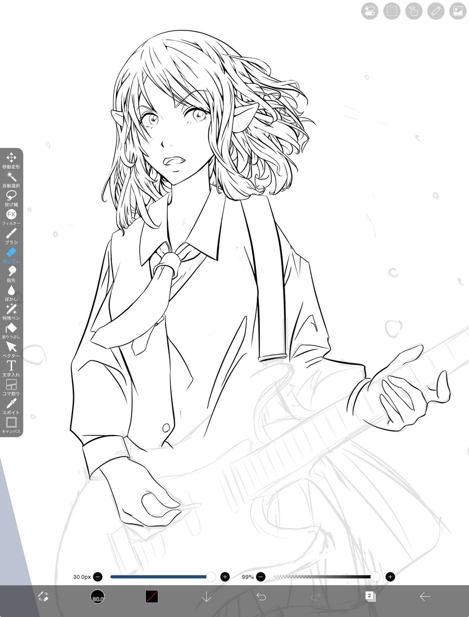 制作途中『ガールズバンドエルフさん』
ツー事で(?)さっきまで描いてた絵はちょっとお休み。
ガールズバンドエルフ再開。髪の毛で動き表せないかと挑戦中。

#絵描きさんと繋がりたい #絵描きさんフォロバ100 