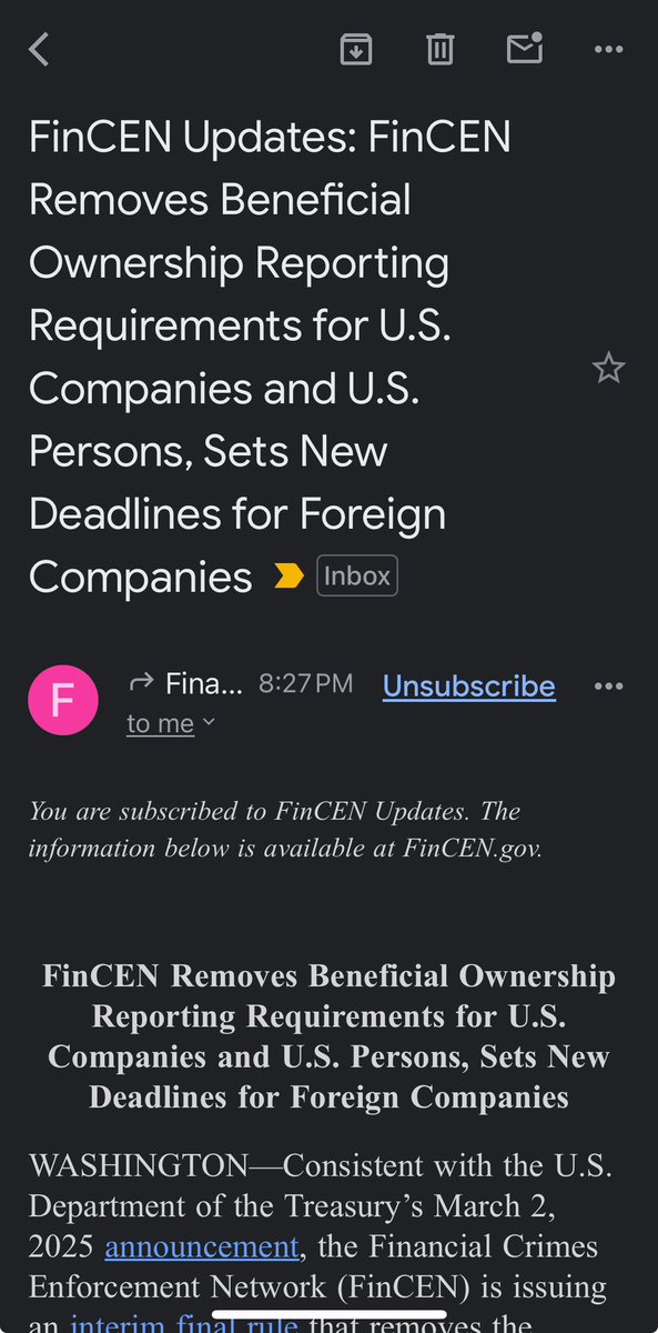 Hot off the presses 🚨 

BOI is officially dead for US cos! 🎉 

Requirements for foreign cos have been updated.