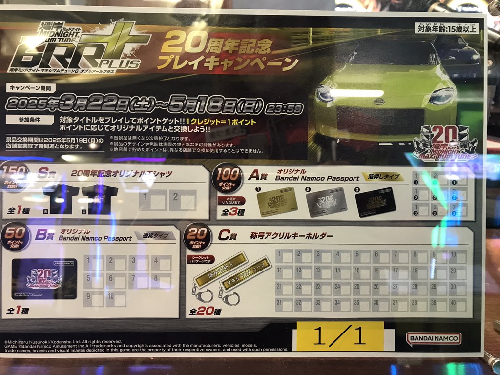 湾岸ミッドナイト20周年記念プレイキャンペーン、本日より開催しており