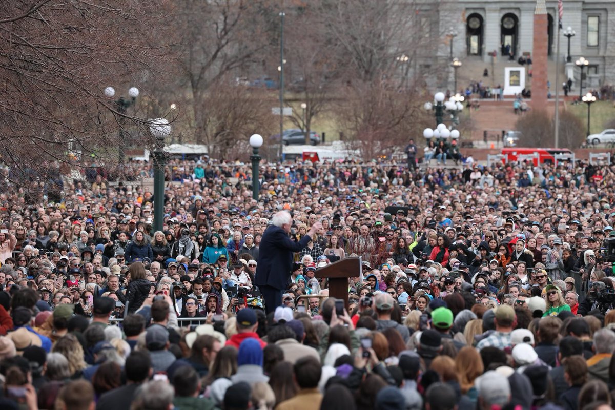Anna Bahr (@anna_bahr) on Twitter photo In 2016, <a href="/BernieSanders/">Bernie Sanders</a> biggest crowd was 28,356 at Prospect Park, Brooklyn. He was running for president.
In 2019, his largest crowd was 25,872 in Queensbridge Park, NY. He was running for president.
Tonight, 34,000 people came out in Denver. He isn’t running for anything. In 2016, <a href="/BernieSanders/">Bernie Sanders</a> biggest crowd was 28,356 at Prospect Park, Brooklyn. He was running for president.
In 2019, his largest crowd was 25,872 in Queensbridge Park, NY. He was running for president.
Tonight, 34,000 people came out in Denver. He isn’t running for anything.
