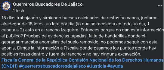 azucenau's tweet photo. 🚨El colectivo Guerreros Buscadores De #Jalisco ha levantado la voz y denuncia "pruebas de evidencias tapadas y falta de banderillas donde el georadar marcaba anomalías del suelo removido" en el #RanchoIzaguirre.

"Dimos la información a la Fiscalía donde pasamos los puntos de posibles #fosas dentro y fuera del rancho y no hay ninguna excavación", aseguran.👇🏼