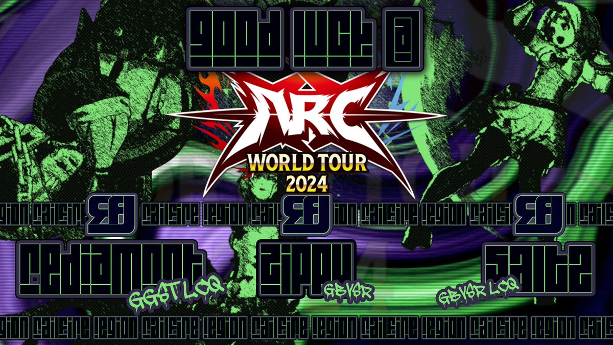 We want to shoutout and wish our homies luck at the Arc World Tour!
<a href="/RedIAmNot4/">RedIAmNot</a> is our #GGST rep, and <a href="/_MrZippy/">Zippy</a> &amp; <a href="/Saltz_H/">Saltz</a> are repping us for #GBVSR there!
We are incredibly proud of them and will be rooting for them all the way through! Please show them your support as well!