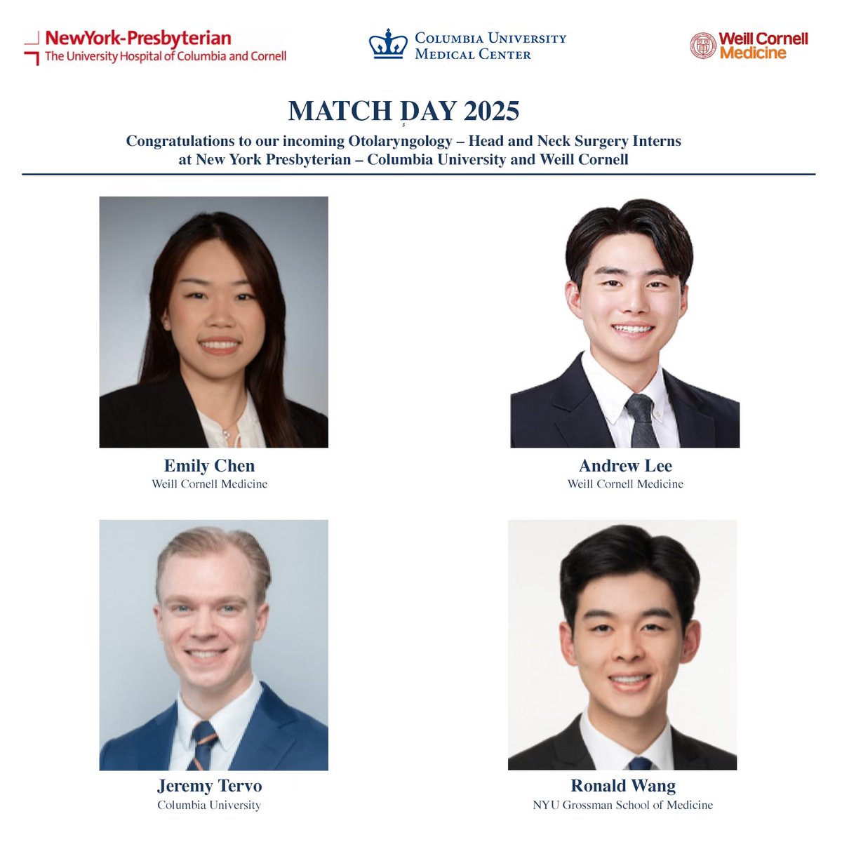 We could not be more excited to welcome our new class of residents to the NYP-Columbia/Cornell Otolaryngology family, we can’t wait to work with you all!