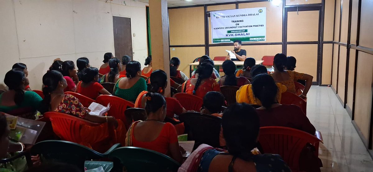 Different training programme has been organised by KVK Dhalai on " Scientific Groundnut cultivation practices"at different places of Dhalai district to improve production and increase awareness between farmers.
<a href="/AtariVii/">ICAR-ATARI Zone-VII Shillong</a> <a href="/AgriGoI/">Agriculture INDIA</a> <a href="/agritripura/">Department of Agriculture and Farmers Welfare</a> <a href="/icarindia/">Indian Council of Agricultural Research.</a> <a href="/RatanLalNath1/">Ratan Lal Nath</a>