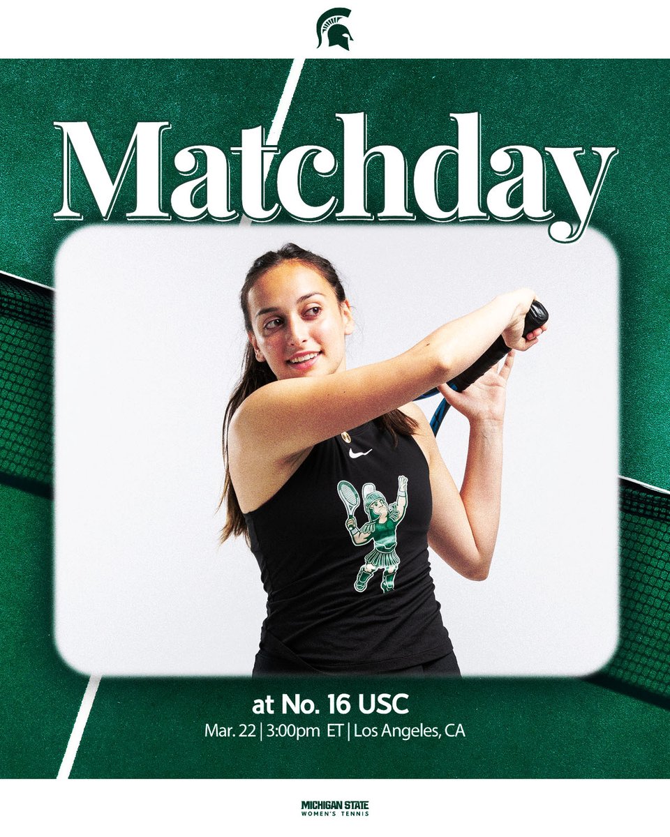 Michigan State Women's Tennis (@msu_wtennis) on Twitter photo Back at it again💥
We take on No. 16 ranked USC in the City of Angels today at 3pm ET 🪽
🔢: usctrojans.com/sports/2020/2/…
#GoGreen Back at it again💥
We take on No. 16 ranked USC in the City of Angels today at 3pm ET 🪽
🔢: usctrojans.com/sports/2020/2/…
#GoGreen