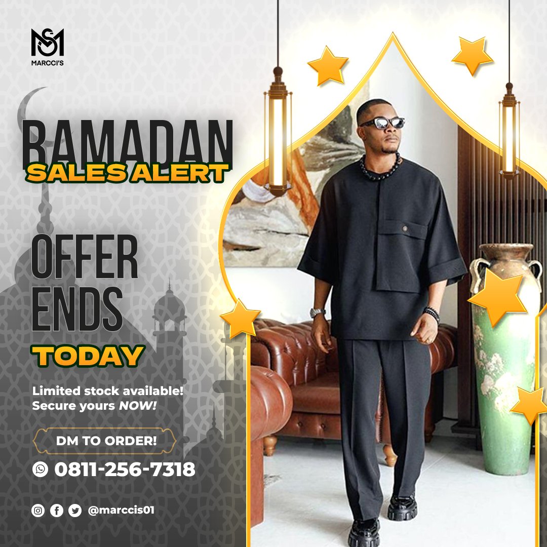 marccis01's tweet photo. Final Day Flash Sale! 

Score a FREE pair of stylish footwear with every outfit purchased today!

Elevate your wardrobe with this exclusive offer—don’t miss out! 

DM us now to claim yours before it’s gone! 

#RamadanMubarak #MARCCIS https://t.co/L6YGPDhcHI