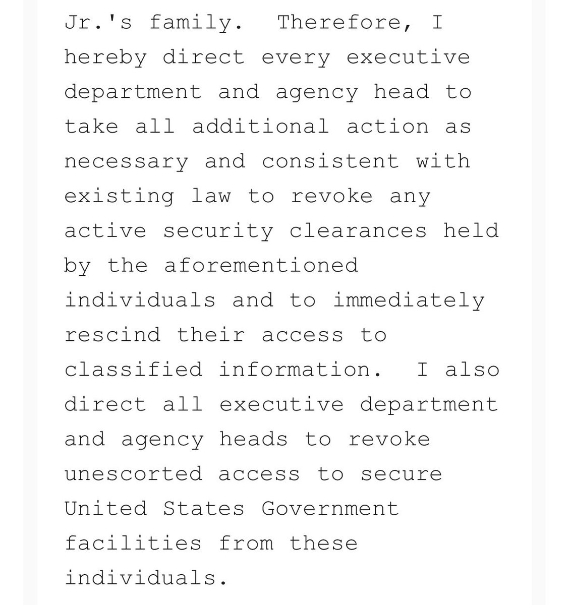 BrentScher's tweet photo. NEW: Trump just revoked security clearances and access to secure govt facilities for

-Hillary Clinton
-Kamala Harris
-Joe Biden and his whole family
-And many, many others https://t.co/V1QbmbCCYf
