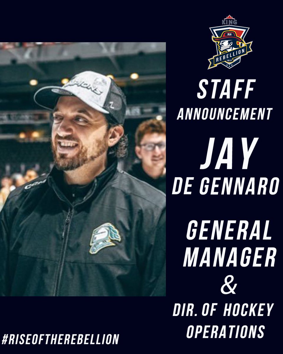 🚨 STAFF ANNOUNCEMENT 🚨

The King Rebellion are pleased to announce Jay De Gennaro as the newest General Manager in Rebellion history as well as Director of Hockey Operations. 

#RiseOfTheRebellion