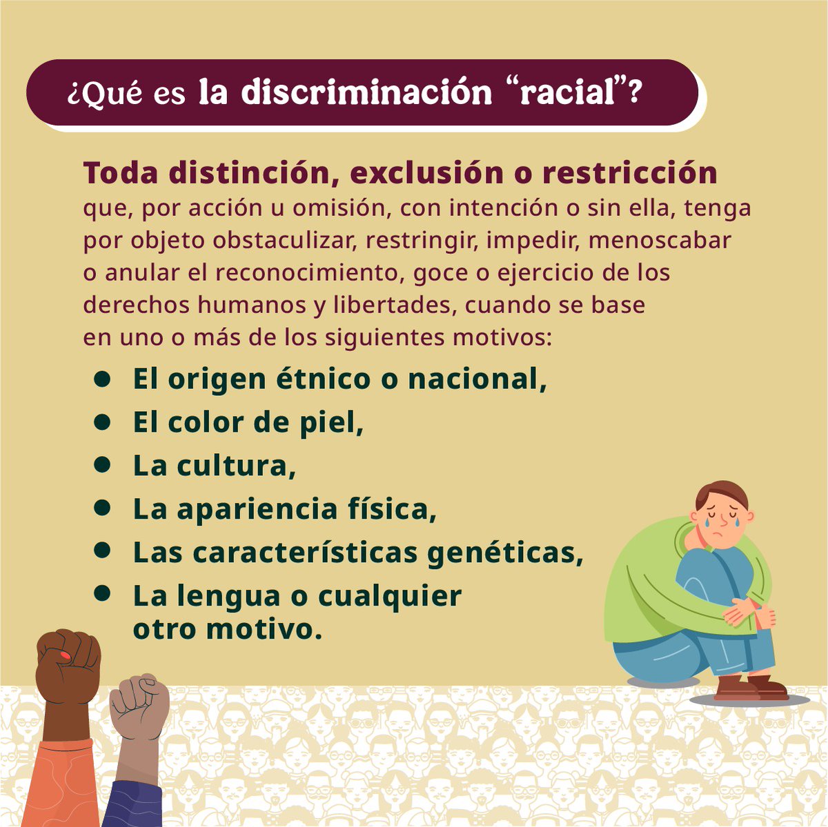 S127L's tweet photo. Todos contra la Discriminación Racial.
 
El Art. 1° de la Constitución establece que todas las personas nacen libres e iguales en dignidad y derechos ⚖️📖.
 
El Art. 33 de la Constitución establece la igualdad ante la ley de todas las personas y prohíbe la discriminación 🚫. https://t.co/dKQlRzPZGy