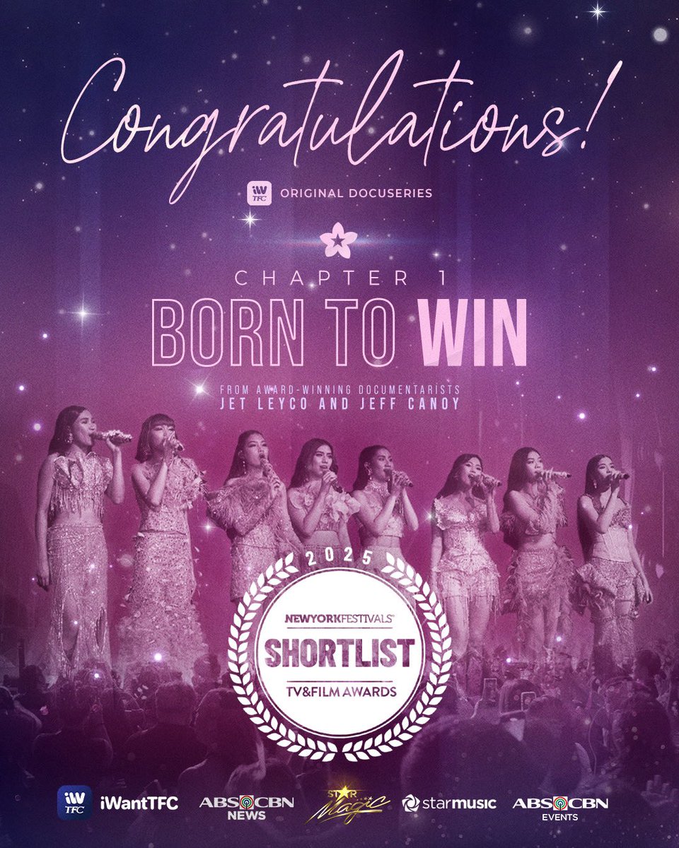 ABS-CBN’s documentary on the nation’s girl group, BINI, has been shortlisted for the 2025 New York Festivals TV and Film Awards in the Best Documentary – Biography and Profiles category.
 
"BINI Chapter 1: Born to Win," produced by iWantOriginals and ABS-CBN News Documentaries,