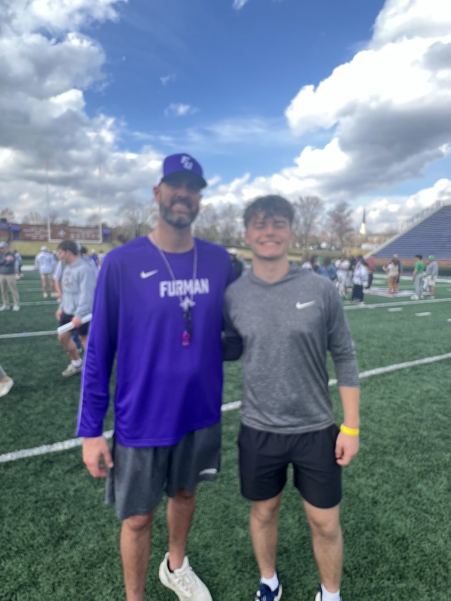 RandallFanning1's tweet photo. Had a great time at Furman’s junior day! Thank y’all for hosting a great event. @justin_roper @PaladinFootball @FUCoachHendrix. I am a legit 6’2, @justin_roper is insanely tall. 😂 https://t.co/bQRxKtaepF
