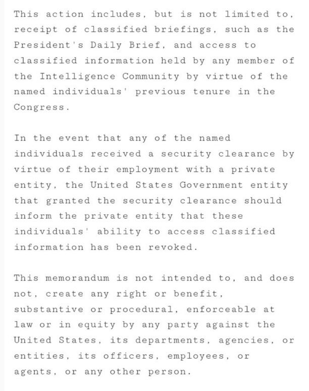 🚨BREAKING: The Trump Administration revokes the security clearances of the following people: 

Antony Blinken
Jacob Sullivan
Lisa Monaco
Mark Zaid
Norman Eisen
Letitia James
Alvin Bragg
Andrew Weissmann
Hillary Clinton
Elizabeth Cheney
Kamala Harris
Adam Kinzinger
Fiona Hill
