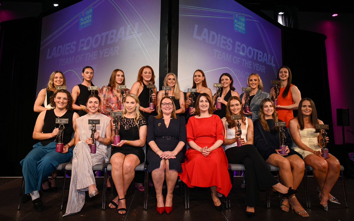 LadiesFootball's tweet photo. 📸 The 2024 Ladies Gaelic Football Team of the Year with President of the Ladies Gaelic Football Association Trina Murray and AIB Chief Customer Officer Orlaith Ryan during the AIB Club Player Awards at Croke Park in Dublin. 

The AIB Club Player Awards celebrated the best players from club Football, Hurling, Camogie, and LGFA in a single ceremony for the first time, recognising their outstanding achievements on the field throughout the season.

#TheToughest