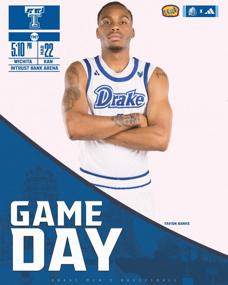 Drake Basketball (@drakebulldogsmb) on Twitter photo ๐๐จ๐ฎ๐ง๐ ๐จ๐ 3โฃ2โฃ
๐ No. 3 <a href="/TexasTechMBB/">Texas Tech Basketball</a>
โฐ 5:10 pm
๐๏ธ INTRUST Bank Arena
๐ Wichita, Kan.
๐บ TNT
๐ป bit.ly/4hrRvsg
๐ป bit.ly/40rALwt
๐ bit.ly/4hrRvsg
#CultureWins l #DSMHometownTeam l <a href="/bbopsburgers/">B-Bop's ๐</a> ๐๐จ๐ฎ๐ง๐ ๐จ๐ 3โฃ2โฃ
๐ No. 3 <a href="/TexasTechMBB/">Texas Tech Basketball</a>
โฐ 5:10 pm
๐๏ธ INTRUST Bank Arena
๐ Wichita, Kan.
๐บ TNT
๐ป bit.ly/4hrRvsg
๐ป bit.ly/40rALwt
๐ bit.ly/4hrRvsg
#CultureWins l #DSMHometownTeam l <a href="/bbopsburgers/">B-Bop's ๐</a>