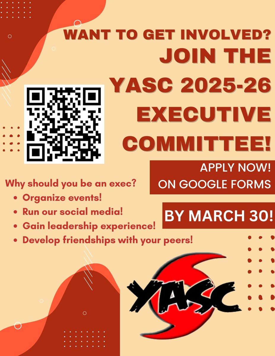 YASC_online's tweet photo. Want to get involved? Become an executive member of YASC for 2025-2026! Apply here 👉 https://t.co/QdrfIVRcHp
DM us with any questions about being an exec! https://t.co/nyRHi1flou