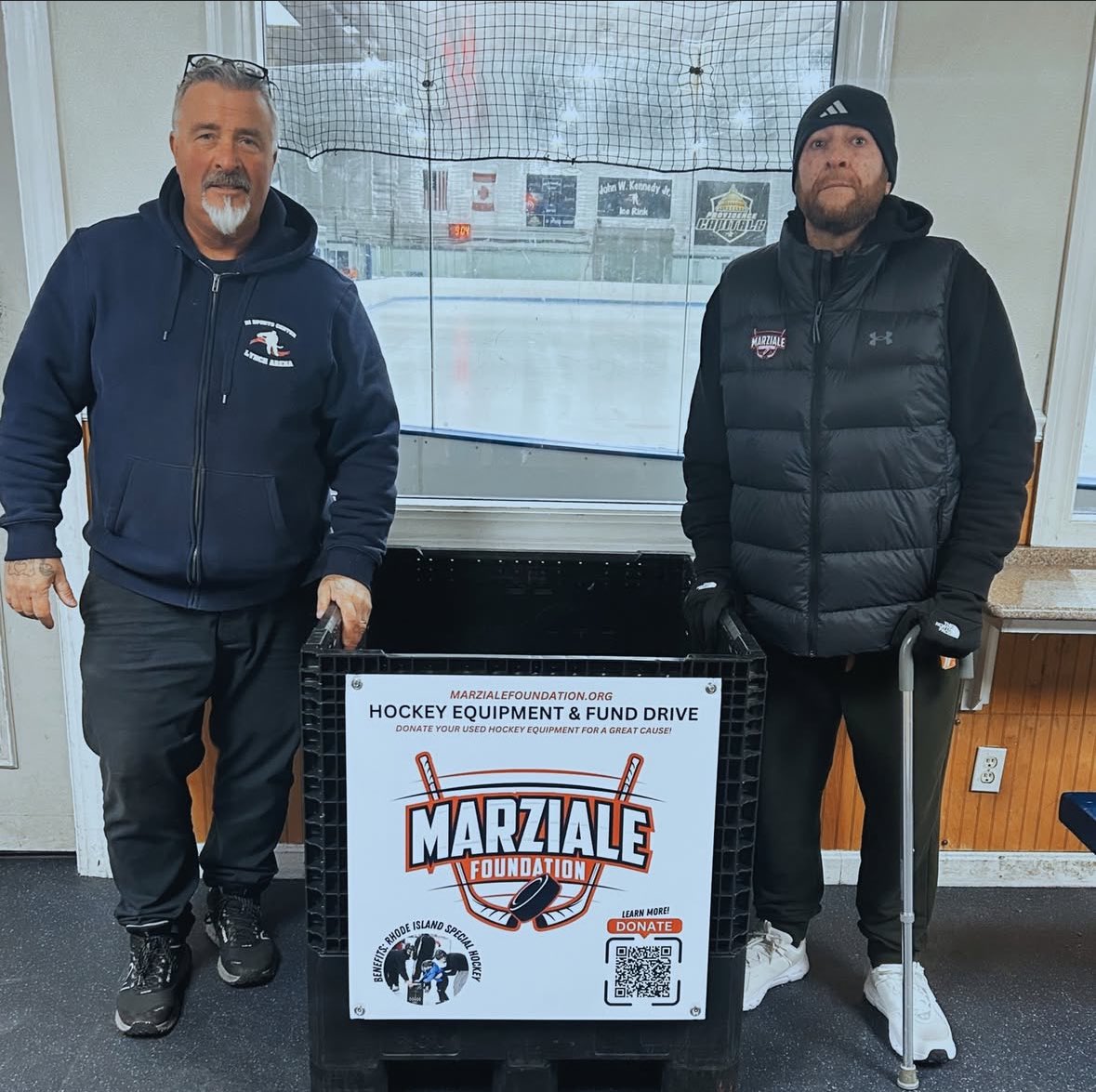 Donate your used hockey equipment to benefit the RI Special Hockey Program! Bins are located at: 
-RI Sports Center
-Dennis M. Lynch Arena
-Benny Magiera WW Ice Rink
<a href="/usahockey/">USA Hockey</a> #growthegame #riaha 🏒🥅