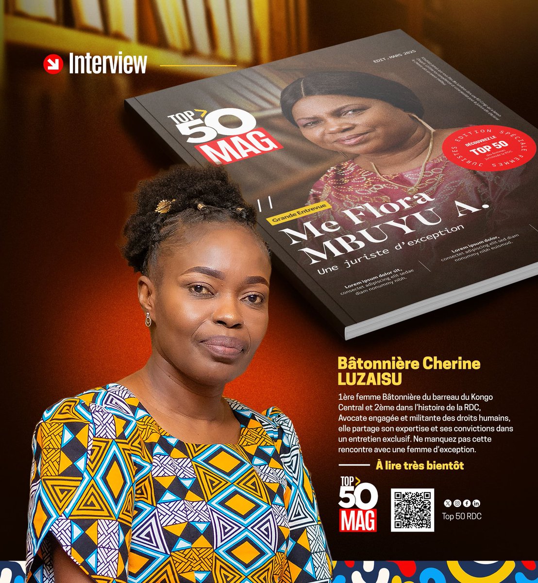 top50_rdc's tweet photo. découvrez un entretien exclusif avec Me Chérine Luzaisu, première femme bâtonnière du Barreau du Kongo Central et deuxième à occuper ce poste dans l’histoire de la RDC. Elle y retrace son parcours remarquable, livre sa vision d’une justice plus équitable et accessible à tous https://t.co/970gxpvZml