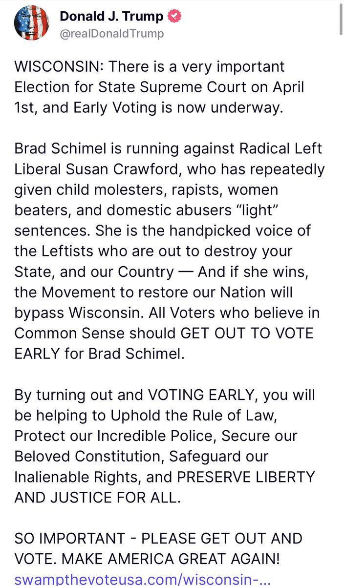 TrumpWarRoom's tweet image. 🚨WISCONSIN: Make sure to VOTE EARLY for BRAD SCHIMEL!