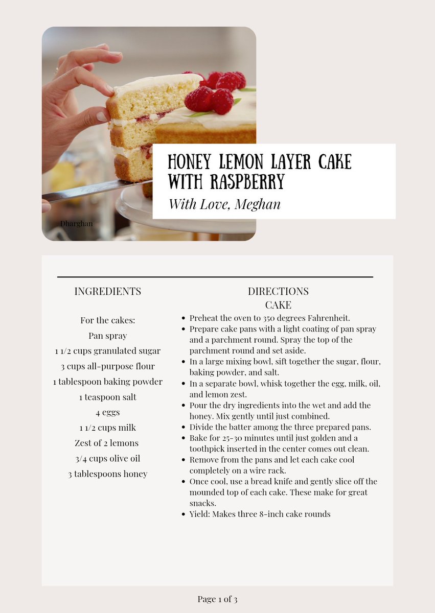 Dharghan_'s tweet photo. #SussexSquad I created a recipe card for the Honey Lemon Cake, if anyone wants to save this feel free.

@SooLee77344977 

#WithLoveMeghan https://t.co/c1Lyn6yrDO