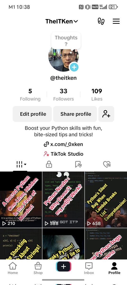 _0xken's tweet photo. Have been shifting my focus in the past few years for different explorations, but found that Python is the only thing that I did not give up. I like the beauty of it and want to start some short videos to give bite-sized tips for beginners in funny ways. Recording this moment! https://t.co/72tZkEXnvU
