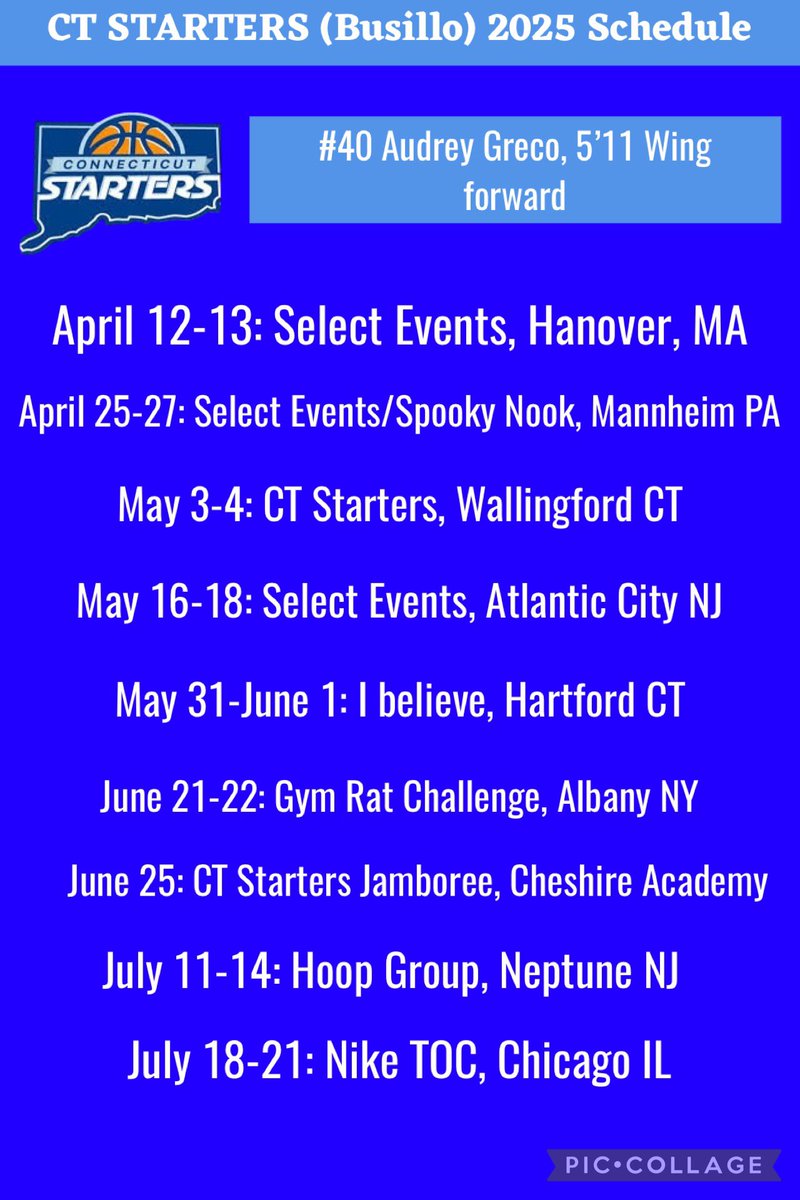 My 2025 spring/summer AAU schedule! Very excited!!