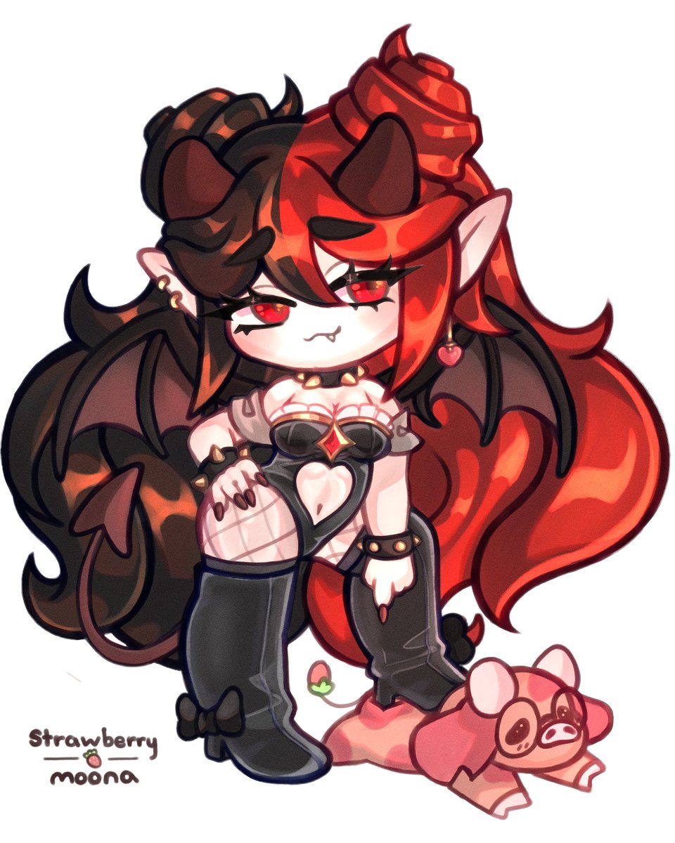 A chibi commission that I finished earlier this week for <a href="/tvThurmommy/">Thurmy🫦🩸🔪</a> 
Yes she is stepping on me...