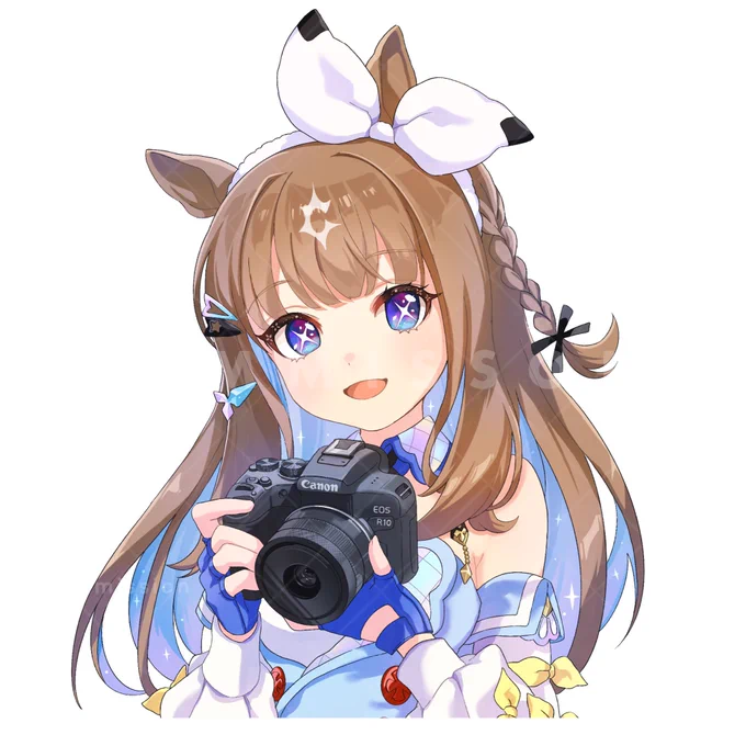 (Shuuyu_keiba)さんのアイコンをご依頼で描かせていただきました〜愛用されているカメラを持ったアーモンドアイちゃん 