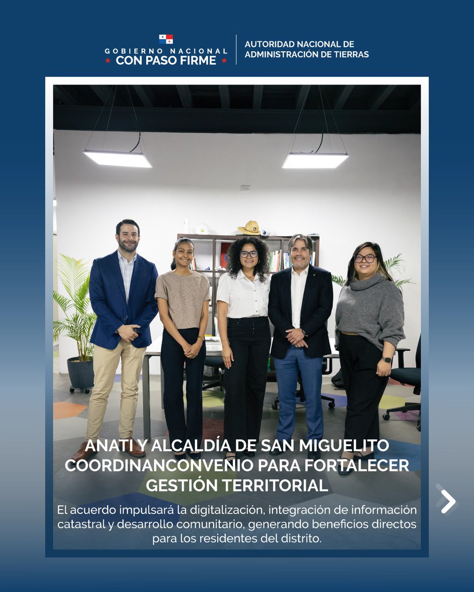 anatipma's tweet photo. Hoy ANATI fue recibida por la alcaldesa de San Miguelito, Irma Hernández, avanzando hacia un convenio que optimizará titulación, catastro multifinalitario, integración de información y desarrollo comunitario. ¡Comprometidos con la digitalización y transparencia!
#ANATI https://t.co/jTgeU2BfIm
