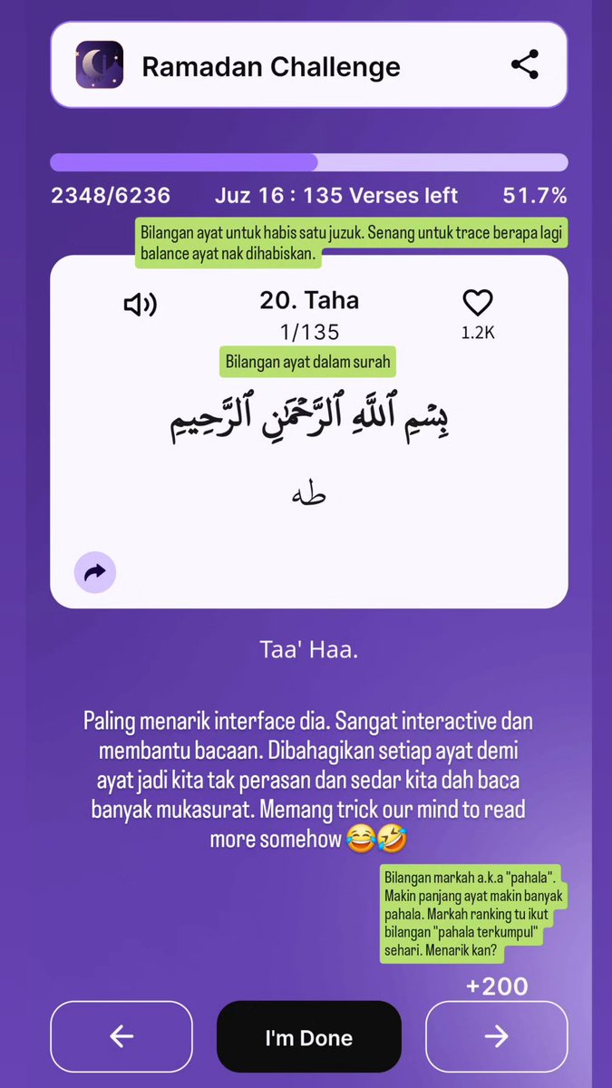 addien90s's tweet photo. Pernah tengok tak apps Quran yang buat sistem macam game? Setiap surah dipecahkan ayat demi ayat. Ada meter untuk trace berapa banyak dah baca, berapa lagi nak habis juzuk etc. Saya dah guna 2 minggu. Apps ni tricked our mind to read a lot. 💯 recommended.
10/10
✨Quranly✨🛵 https://t.co/57z7DL8YNR