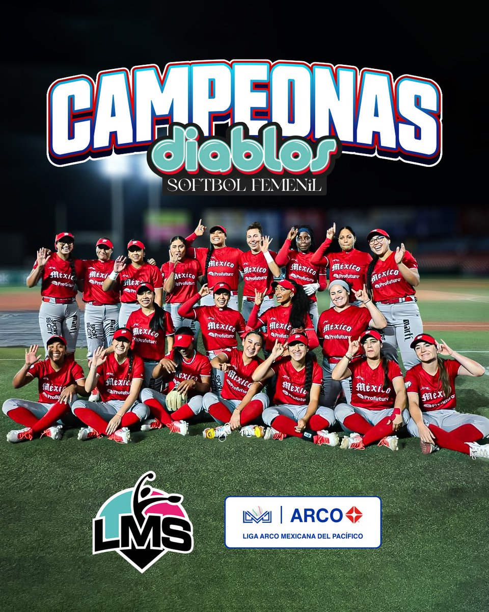 Liga ARCO Mexicana del Pacífico (@liga_arco) on Twitter photo ¡Campeonas! 👑
<a href="/DiablosFem/">Diablos Rojos Femenil</a> se coronan en la Temporada 2025 de la <a href="/LigaMexSoft/">LigaMexSoft</a> 🏆 👹🥎
¡Muchas felicidades! 🥳 
#LigaARCO ⚾
#LaLigaDeMéxico 🇲🇽 ¡Campeonas! 👑
<a href="/DiablosFem/">Diablos Rojos Femenil</a> se coronan en la Temporada 2025 de la <a href="/LigaMexSoft/">LigaMexSoft</a> 🏆 👹🥎
¡Muchas felicidades! 🥳 
#LigaARCO ⚾
#LaLigaDeMéxico 🇲🇽