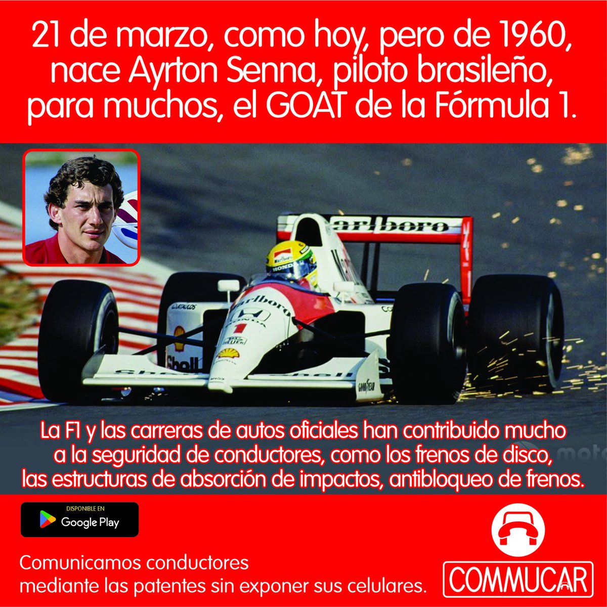 commucar's tweet image. Conmemoramos el nacimiento de quien fue el más carismático corredor de F1, recordando que, a pesar de los numerosos accidentes, las carreras de auto han contribuido con numerosos adelantos a la seguridad de los conductores profesionales y urbanos. Y ese es el norte de Commucar.