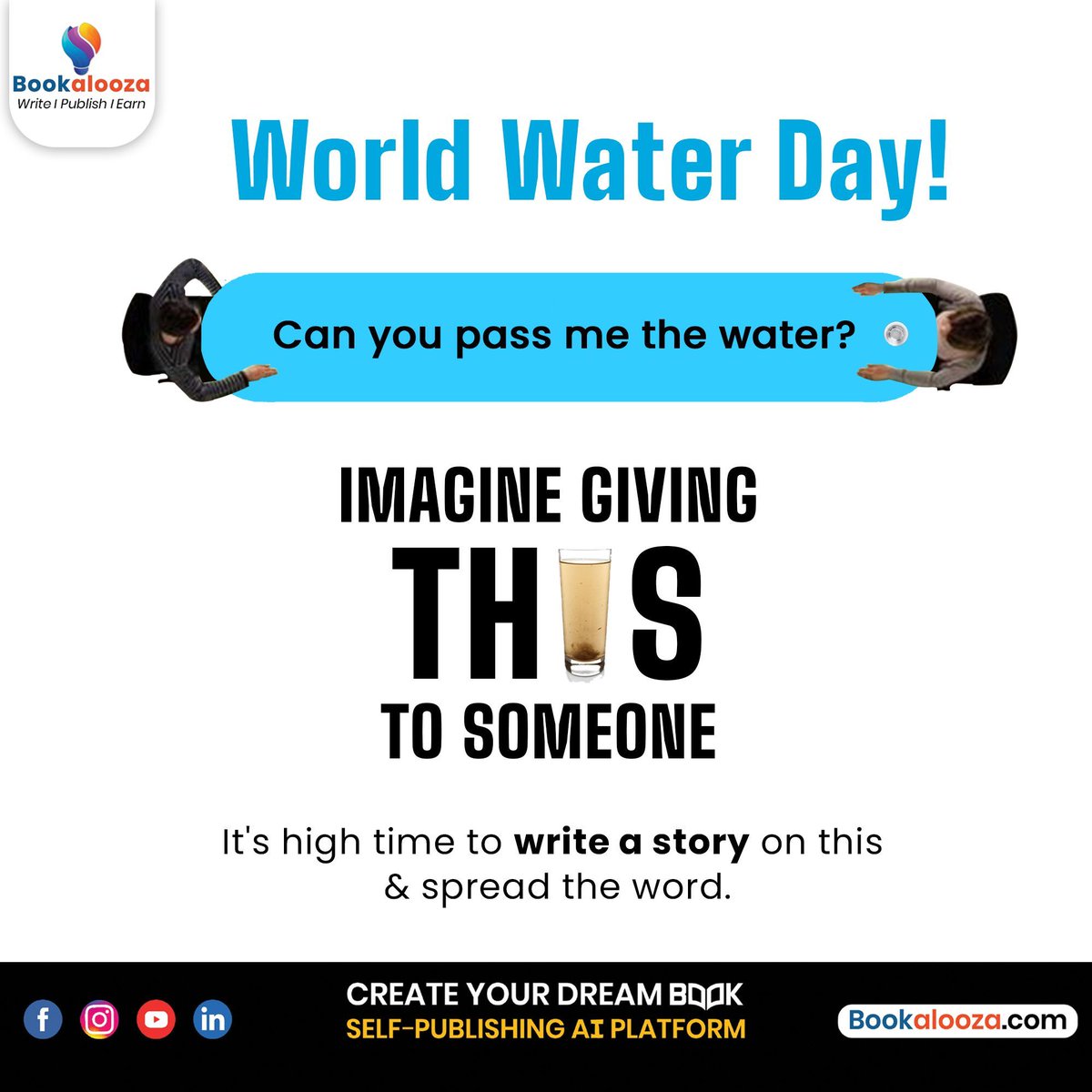 bookalooza's tweet image. 💧 Can you pass me the water? 💧

Now imagine your child asking this... and there’s only dirty water. 
Water is precious. It’s time to write a story that makes a difference and spread awareness. 🌍✍️

#SaveWater #WorldWaterDay #WriteForChange #Bookalooza #WaterCrisis