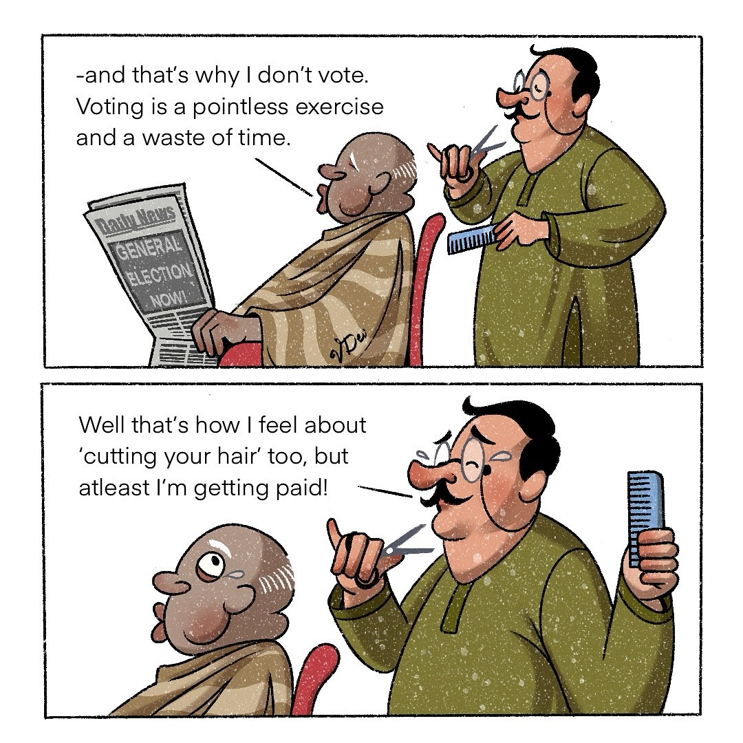 NamsteDemocracy's tweet photo. POV: When you become a spectator as if democracy is a reality show and get shocked when the wrong contestant wins.

DELHI GET OUT TO VOTE!
.
.
.
#delhi #delhielections #delhipollution #voteindia #satire #namastedemocracy #namasteinformed https://t.co/sVohbNB17N