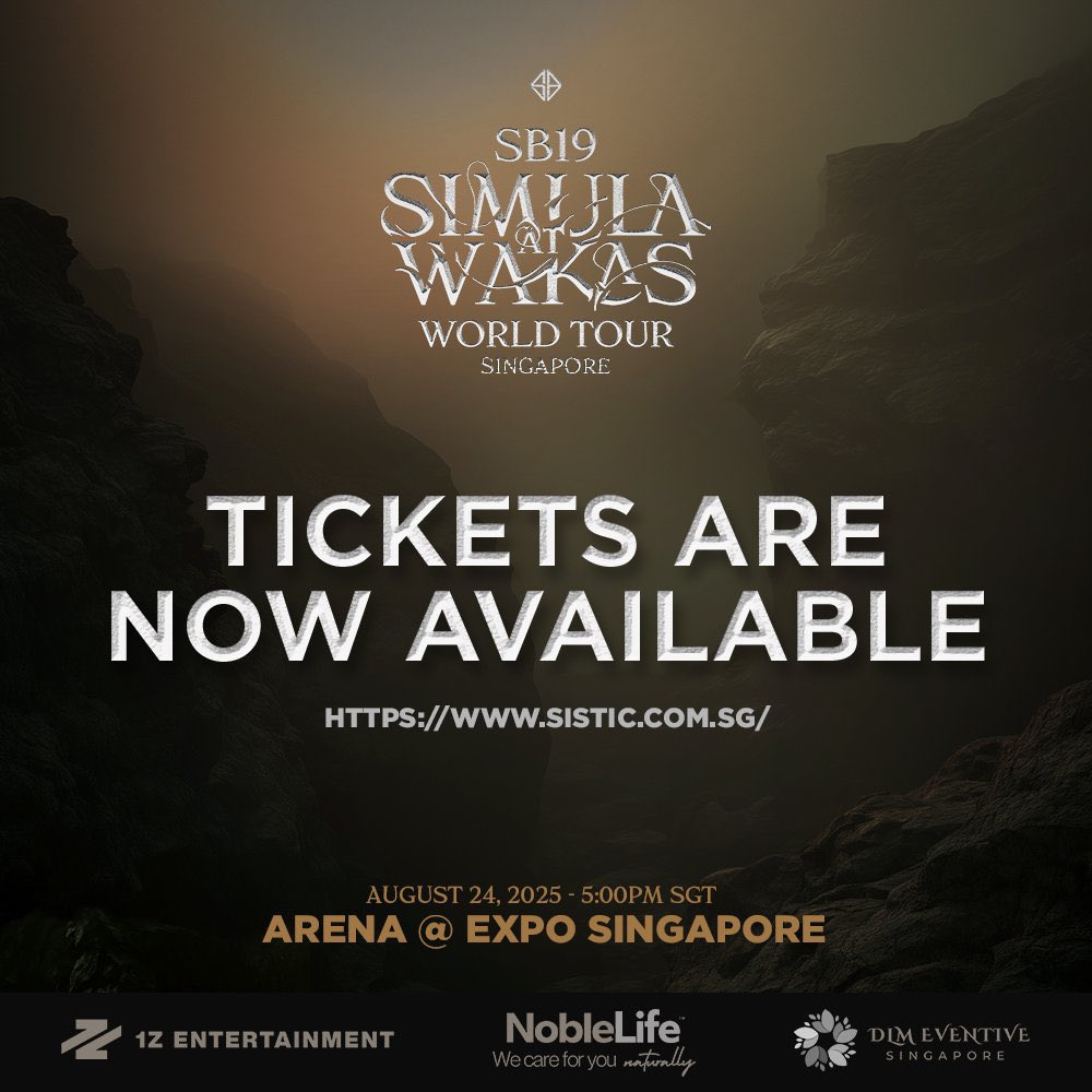 SB19MemeVice's tweet photo. Hi everyone! If you want to see them perform live once again, here’s your chance! The Philippine kickoff concert was sold out in less than 7 hours last week, but don’t worry—you can still catch them live in Singapore!

🍎 Simula at Wakas World Tour: Singapore
📍 Arena @ Expo Singapore
📅 August 24, 2025 - 5PM SGT

🎟 Tickets are NOW AVAILABLE! Grab yours here: https://t.co/CEN7WcZ4JP

Don’t miss this epic night—see you there!

@SB19Official #SB19
#SimulaAtWakas