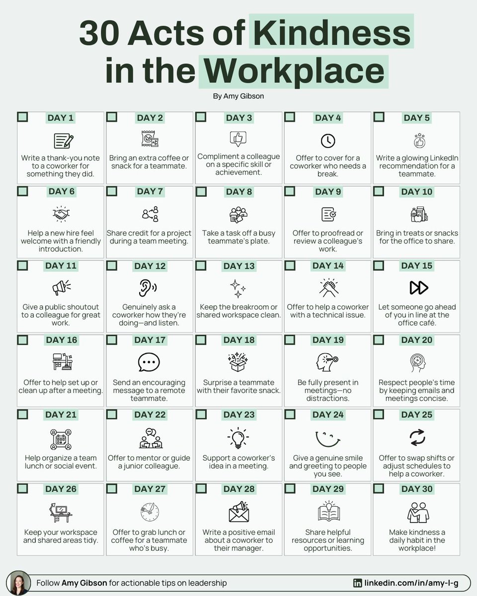 30 acts of kindness in the workplace