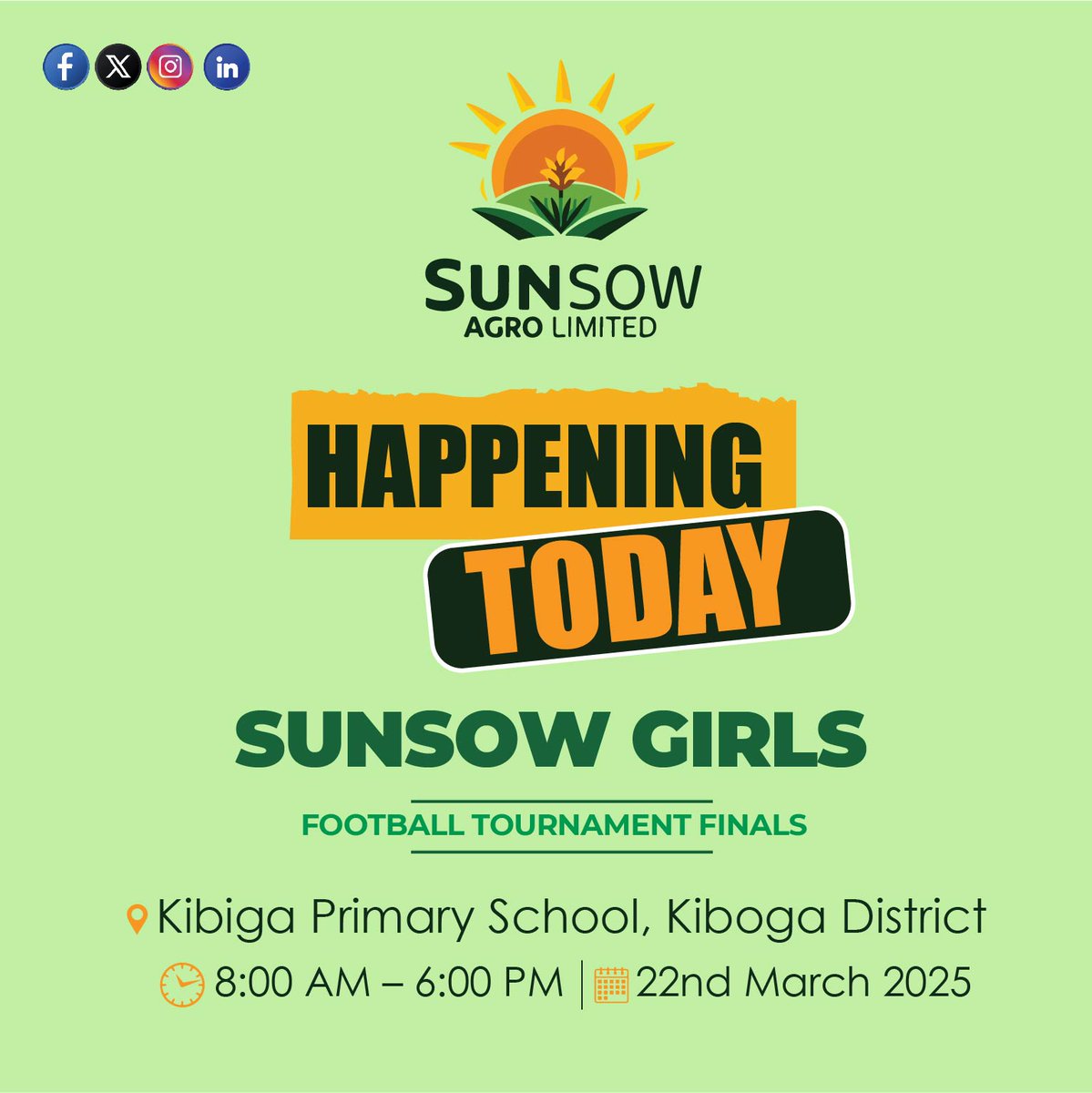 𝐈𝐓𝐒 𝐆𝐀𝐌𝐄 𝐃𝐀𝐘!

The wait is over! Today's the day the SunSow Girls Football Tournament Finals kicks off!

Join us as young, fearless girls take the pitch by storm, showcasing their passion, talent, and determination!

Don't miss the excitement! Come cheer them on!