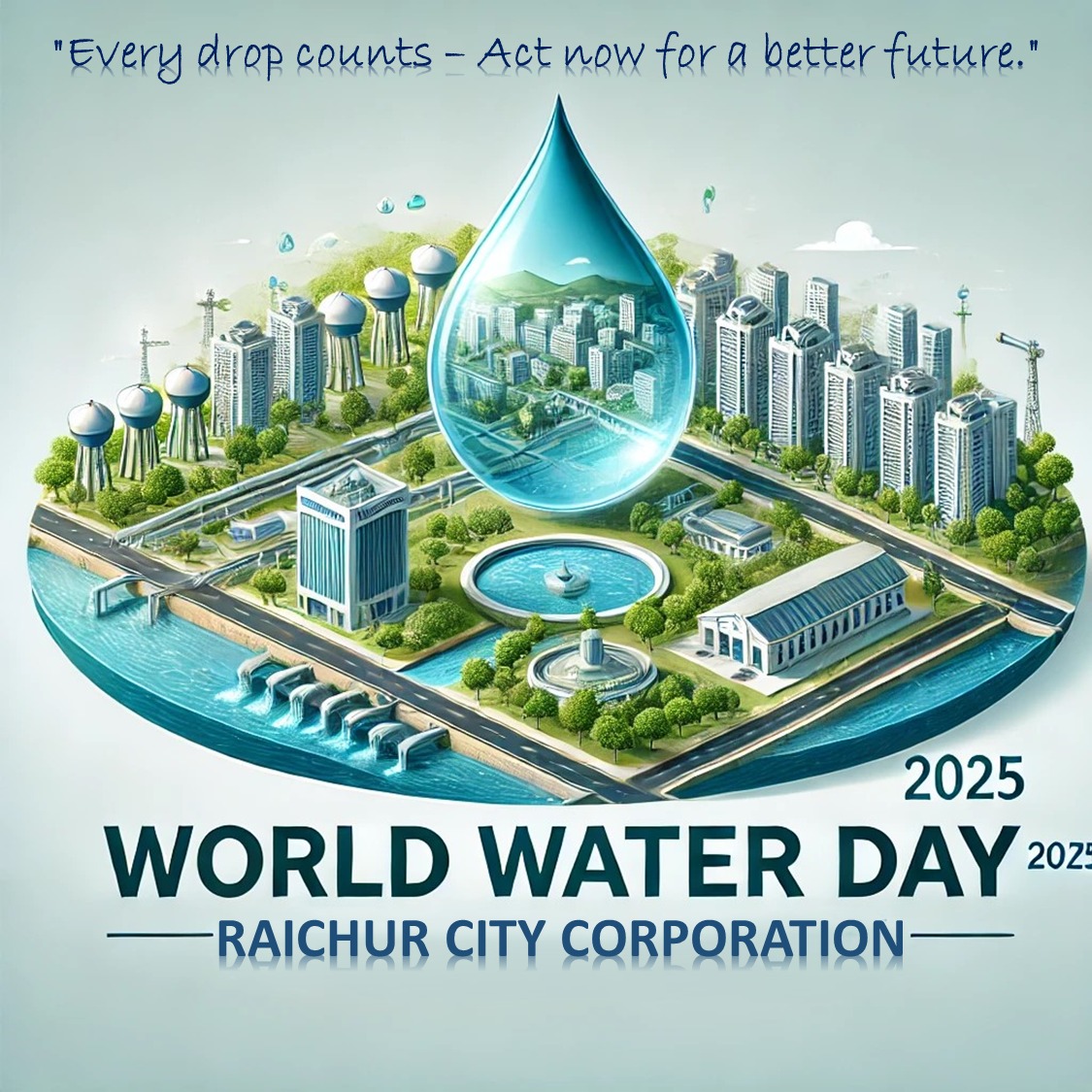 #ರಾಯಚೂರು_ಮಹಾನಗರ_ಪಾಲಿಕೆಯ ವತಿಯಿಂದ, ಎಲ್ಲಾ ರಾಯಚೂರು ನಾಗರಿಕರಿಗೆ ವಿಶ್ವ ಜಲ ದಿನದ ಶುಭಾಶಯಗಳು..* 💧🌱🌍

"ನೀರು ಉಳಿಸಿ – ಭವಿಷ್ಯವನ್ನು ಸುರಕ್ಷಗೊಳಿಸಿ!
ನೀರು ಜೀವದ ಮೂಲಭೂತ ಆಧಾರ. ಪ್ರತಿಯೊಂದು ಹನಿಯೂ ಅಮೂಲ್ಯ, ಅದನ್ನು ಸುರಕ್ಷಿಸುವುದು ನಮ್ಮ ಜವಾಬ್ದಾರಿ.
#ರಾಯಚೂರು #ಮಹಾನಗರ #ಪಾಲಿಕೆ 
#SaveWater #waterday #raichur