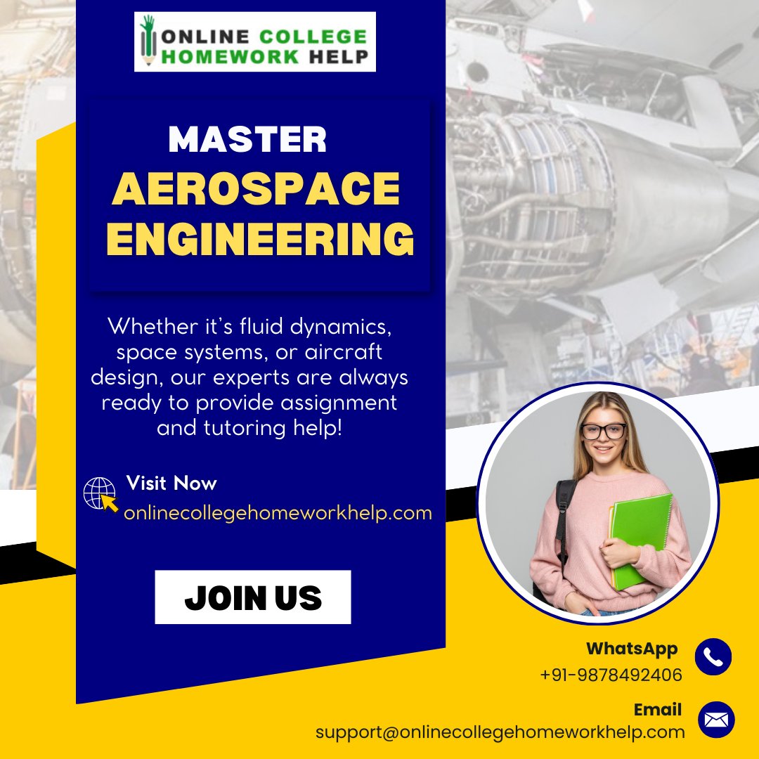 Onlinechwhelp's tweet image. 🚀 Take Your Aerospace Engineering Knowledge to New Heights!

✅ +91-9878492406
📩 support@onlinecollegehomeworkhelp.com
onlinecollegehomeworkhelp.com/aerospace-engi…

#aerospaceengineeringhomeworkhelp #aerospaceengineeringtutoringhelp #aviationengineering #aerospaceengineeringassignmenthelp