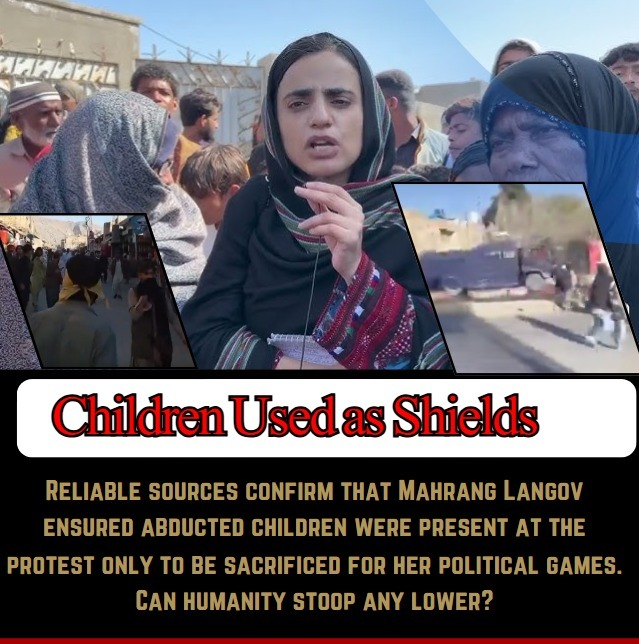 Rooh_a_Ishq's tweet photo. Children Used as Shields
Reliable sources confirm that Mahrang Langov ensured abducted children were present at protest, only to be sacrificed for her political game.
@HRCP87
#StandWithSecurityForces #ExposeTerrorists
#StopTerrorism #MahrangUnmasked
#ExposeMahrang #NoToTerrorism https://t.co/5wDME9dxE2